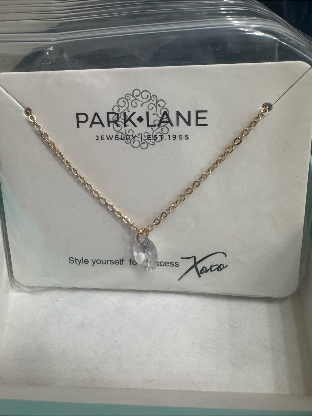 Park Lane Gold-Tone Chain Necklace with Clear Teardrop Pendant
